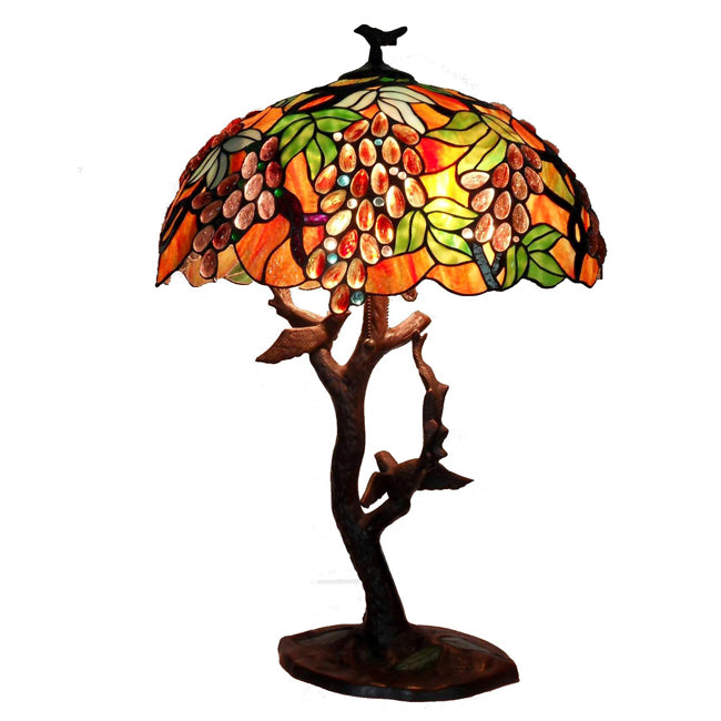 Tiffany-style Grapes/ Birds Mosaic Table Lamp