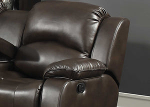 Dark Brown Transitional Leather Gel Reclining Sofa with Drop Down Table
