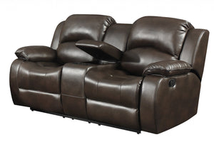 Dark Brown Leather Gel Reclining Loveseat with Storage Console and Cup Holders