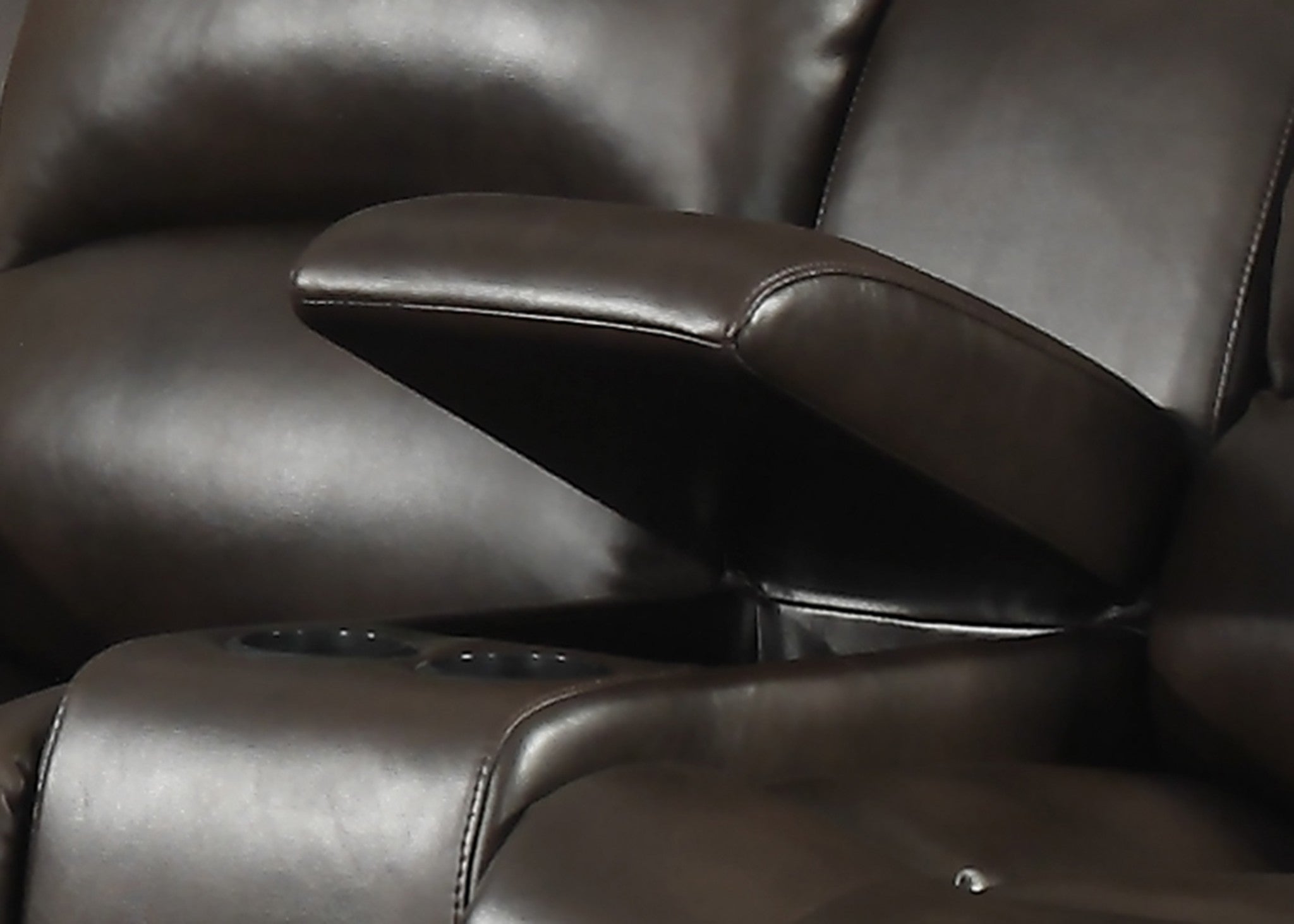 Dark Brown Leather Gel Reclining Loveseat with Storage Console and Cup Holders