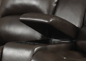 Dark Brown Leather Gel Reclining Loveseat with Storage Console and Cup Holders
