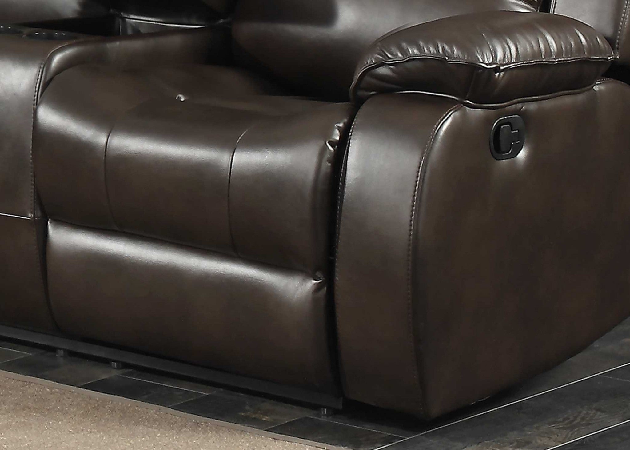 Dark Brown Leather Gel Reclining Loveseat with Storage Console and Cup Holders