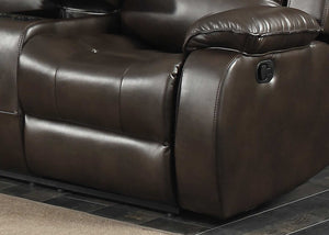 Dark Brown Leather Gel Reclining Loveseat with Storage Console and Cup Holders
