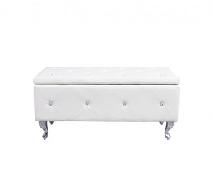 White Tufted Hard Wood Storage Bench