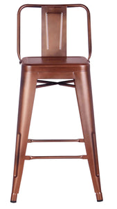 Distressed Metal Barstool with Back, Vintage Rose Gold, 24 -inch