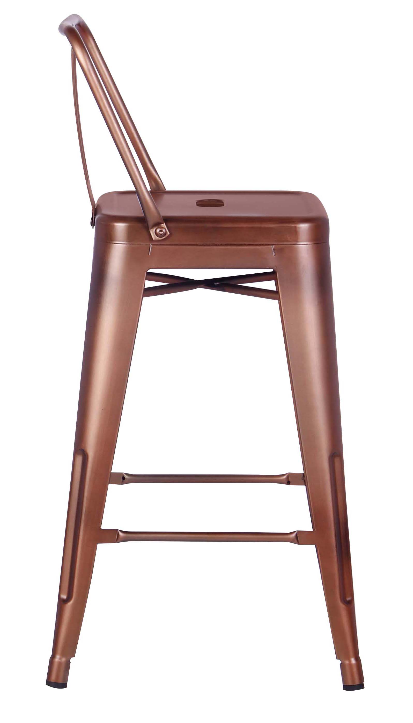 Distressed Metal Barstool with Back, Vintage Rose Gold, 24 -inch