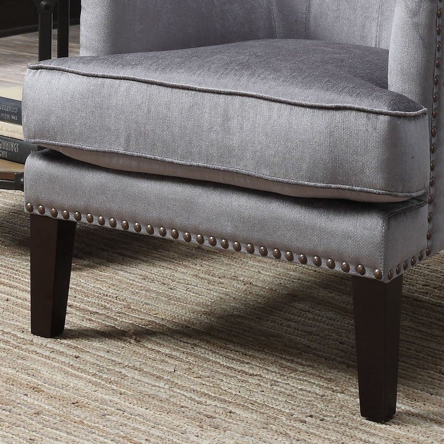 Anthracite Contemporary Tufted Hardwood Wingback Accent Chair