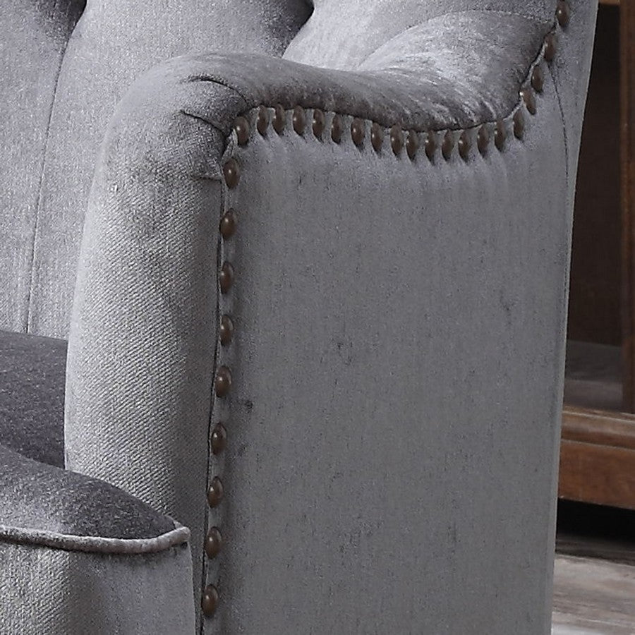 Anthracite Contemporary Tufted Hardwood Wingback Accent Chair
