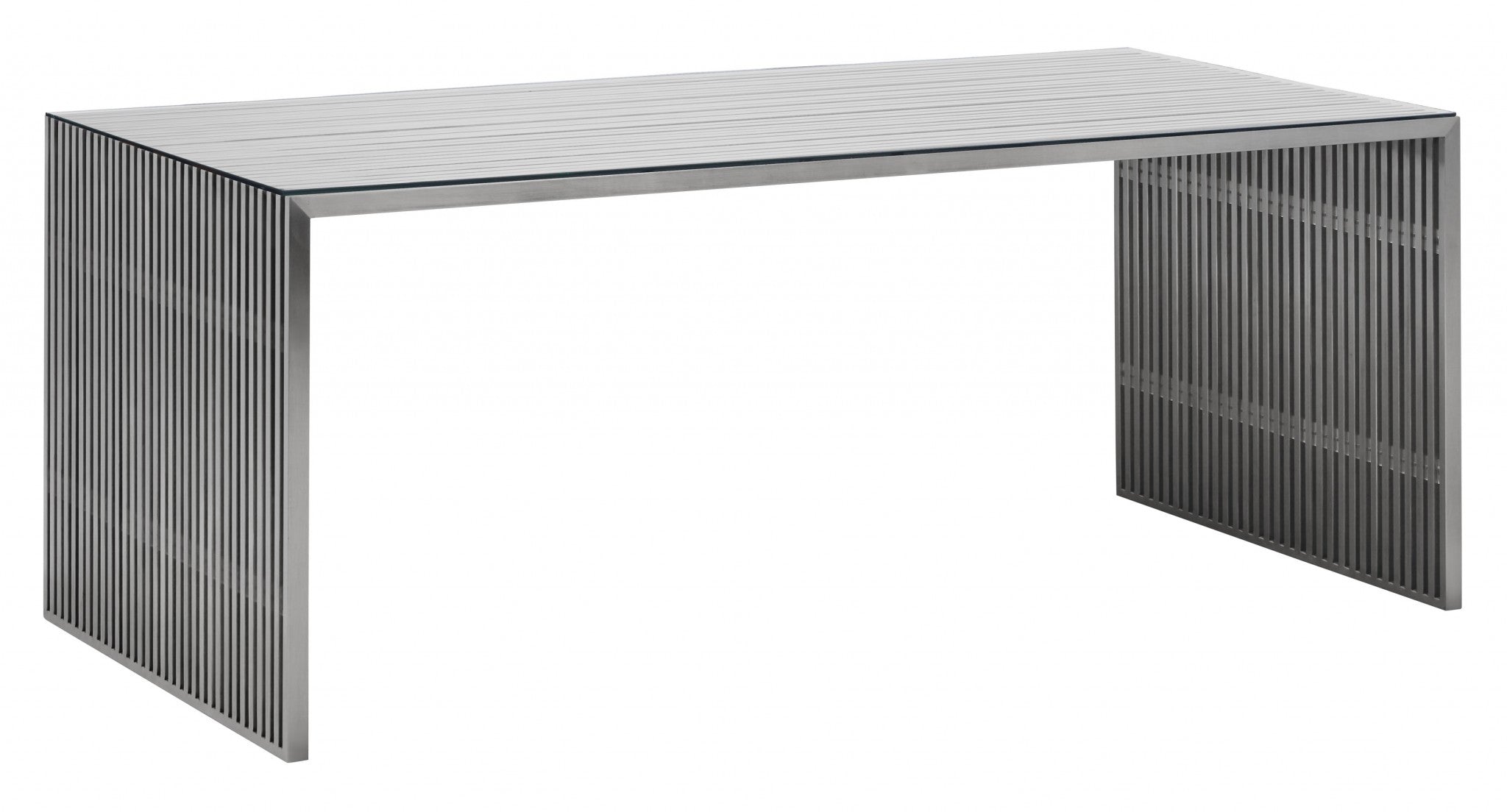 73" x 33.5" x 29" Brushed Stainless Steel, Tempered Glass, Dining Table