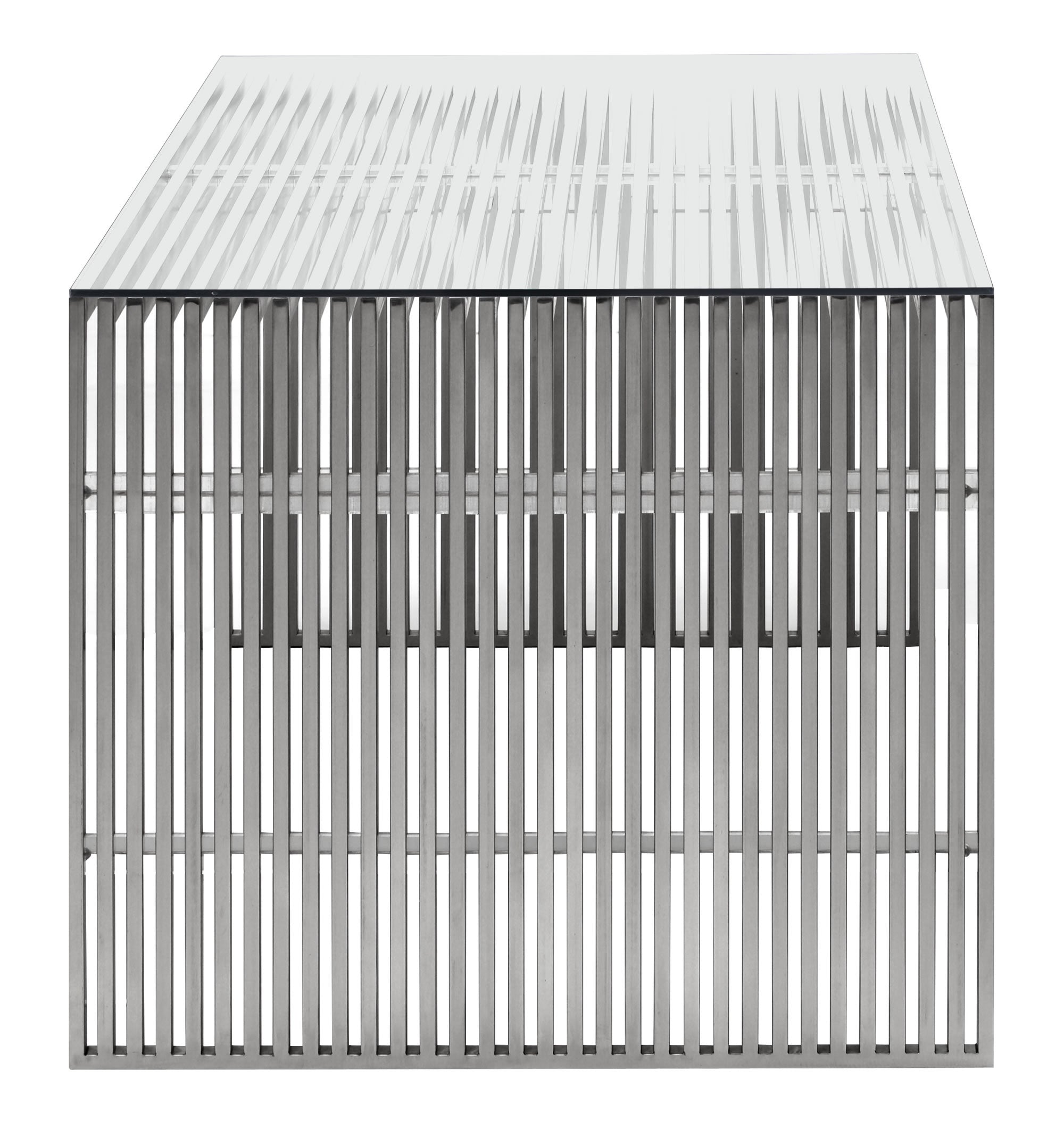 73" x 33.5" x 29" Brushed Stainless Steel, Tempered Glass, Dining Table