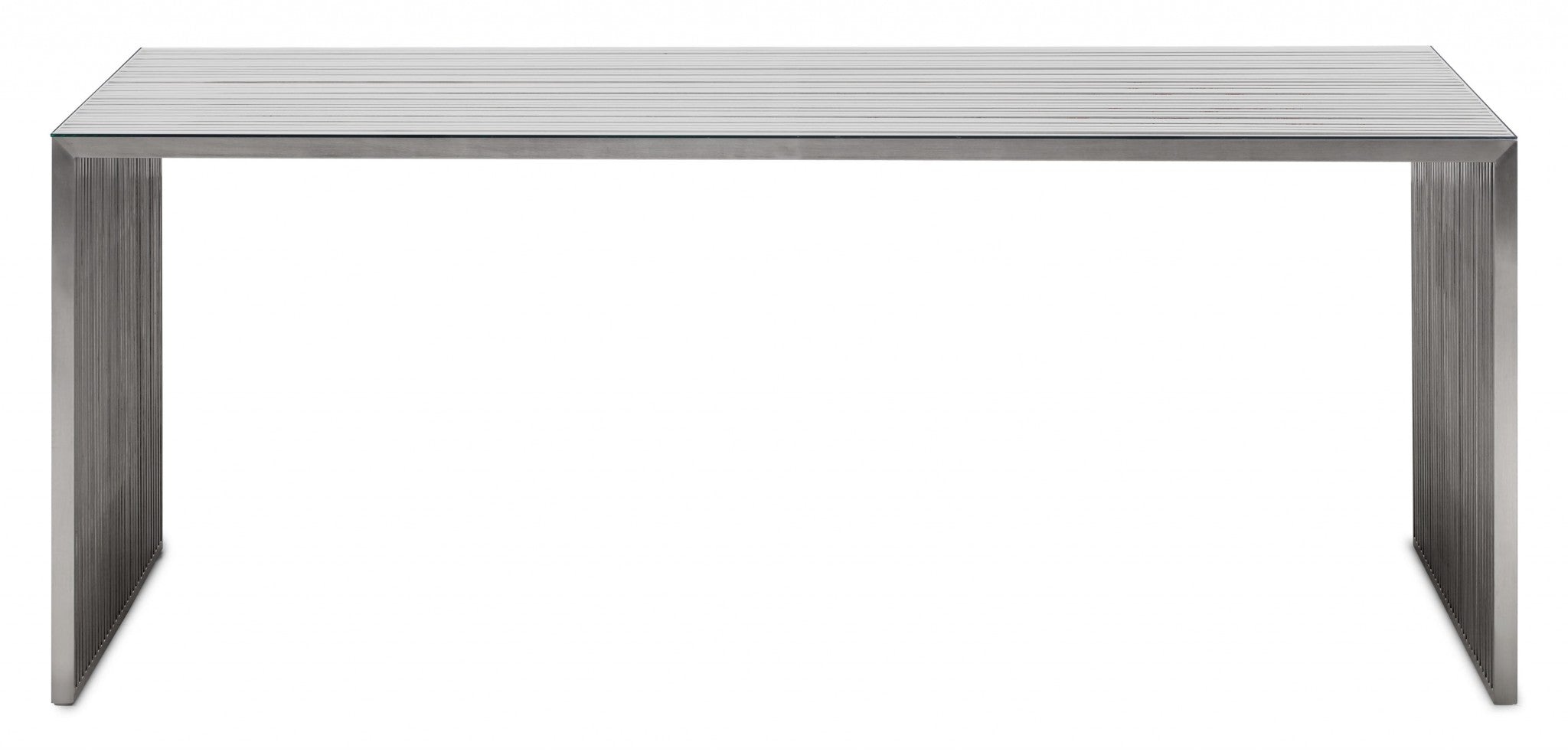 73" x 33.5" x 29" Brushed Stainless Steel, Tempered Glass, Dining Table