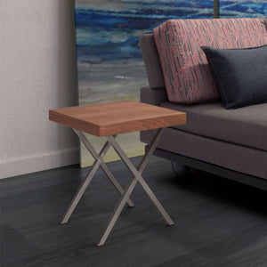 22" X 22" X 22" Brown And Silver Side Table