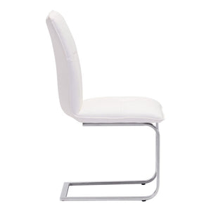 17" X 23.4" X 37" 2 Pcs White Leatherette Chromed Steel Dining Chair