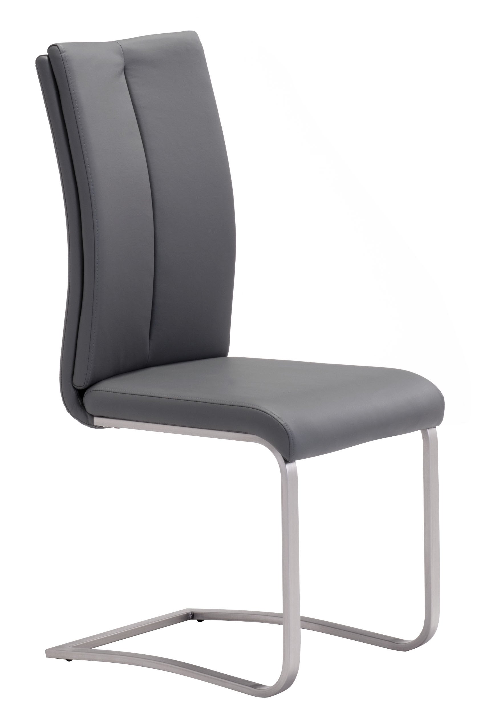 Set of 2 Grey Faux Leather and Chrome Dining Chairs