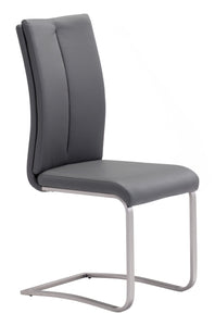 Set of 2 Grey Faux Leather and Chrome Dining Chairs