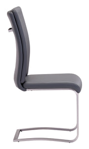 Set of 2 Grey Faux Leather and Chrome Dining Chairs