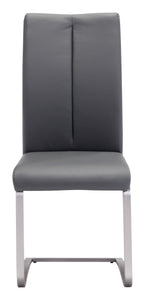 Set of 2 Grey Faux Leather and Chrome Dining Chairs