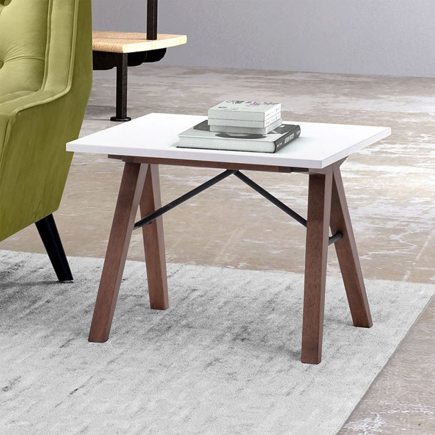 19.7" X 17.9" X 18.5" Walnut Wood Side Table