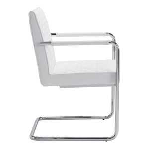 22" X 23" X 33.9" 2 Pcs White Leatherette Chromed Steel Dining Chair