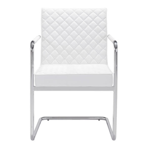 22" X 23" X 33.9" 2 Pcs White Leatherette Chromed Steel Dining Chair