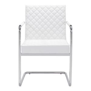 22" X 23" X 33.9" 2 Pcs White Leatherette Chromed Steel Dining Chair