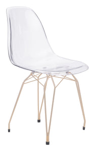 Set of 2 Clear Acrylic Dining Chair with Gold Finish
