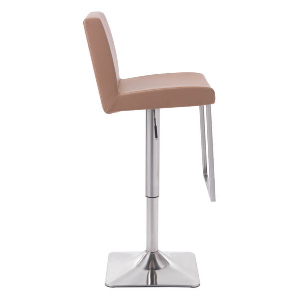 15.6" X 20" X 44" Taupe Leatherette Brushed Steel Bar Chair