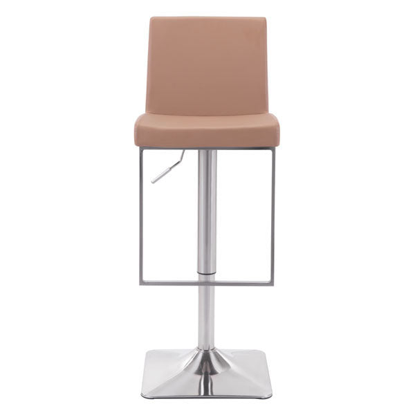 15.6" X 20" X 44" Taupe Leatherette Brushed Steel Bar Chair