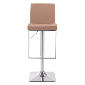 15.6" X 20" X 44" Taupe Leatherette Brushed Steel Bar Chair