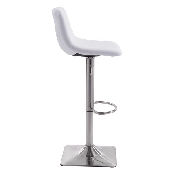 17.3" X 18" X 42.9" White Leatherette Brushed Steel Bar Chair