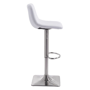 17.3" X 18" X 42.9" White Leatherette Brushed Steel Bar Chair