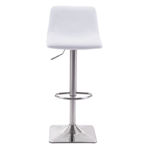 17.3" X 18" X 42.9" White Leatherette Brushed Steel Bar Chair