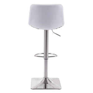 17.3" X 18" X 42.9" White Leatherette Brushed Steel Bar Chair