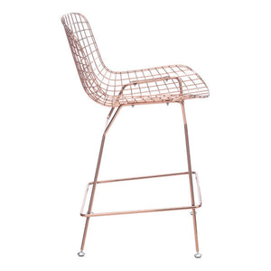 21.3" X 23" X 35.8" 2 Pcs Rose Gold Chromed Steel Wire Counter Chair