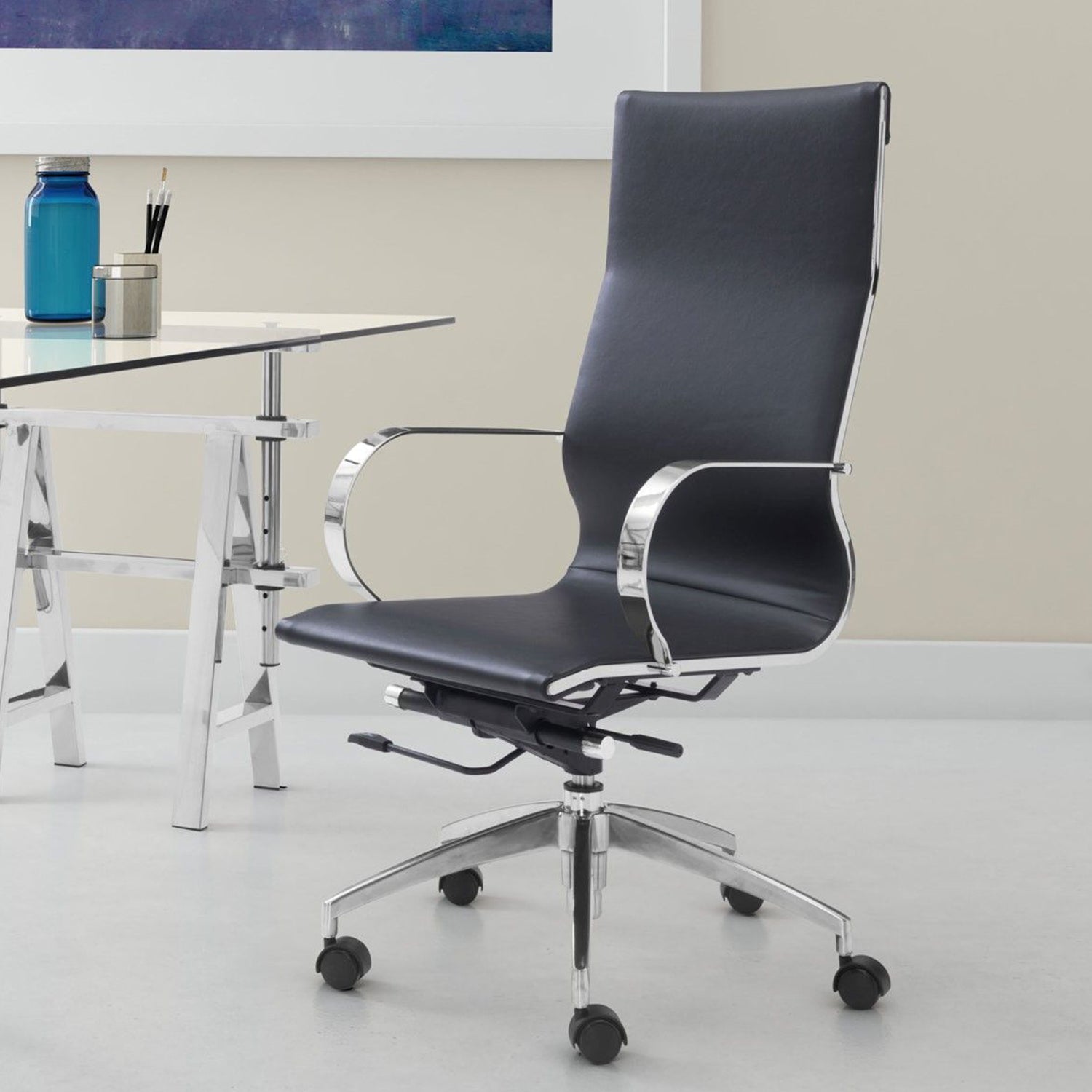 27.6" X 27.6" X 45.3" Black Leatherette Back Office Chair