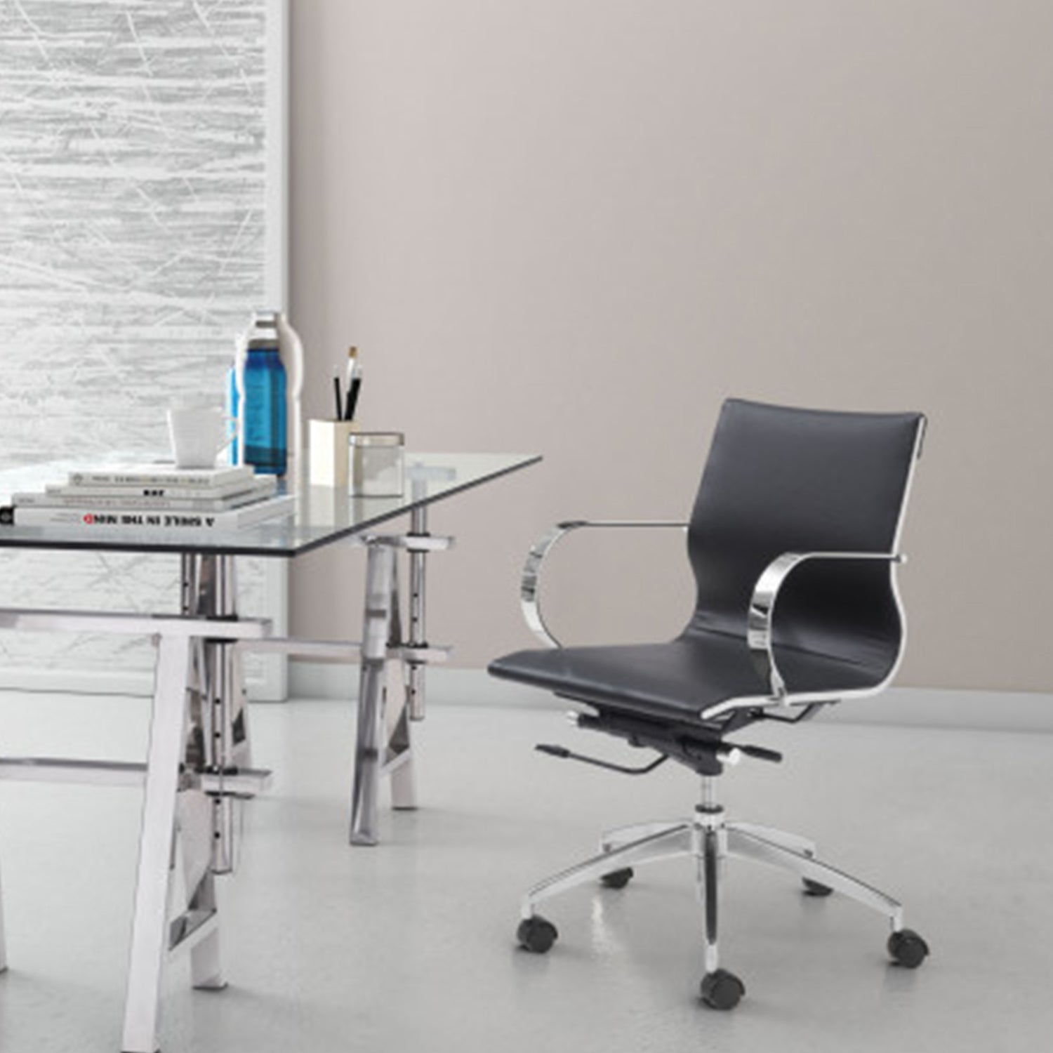27.6" X 27.6" X 36" Black Leatherette Low Back Office Chair