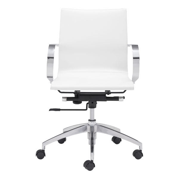 27.6" X 27.6" X 36" White Leatherette Low Back Office Chair