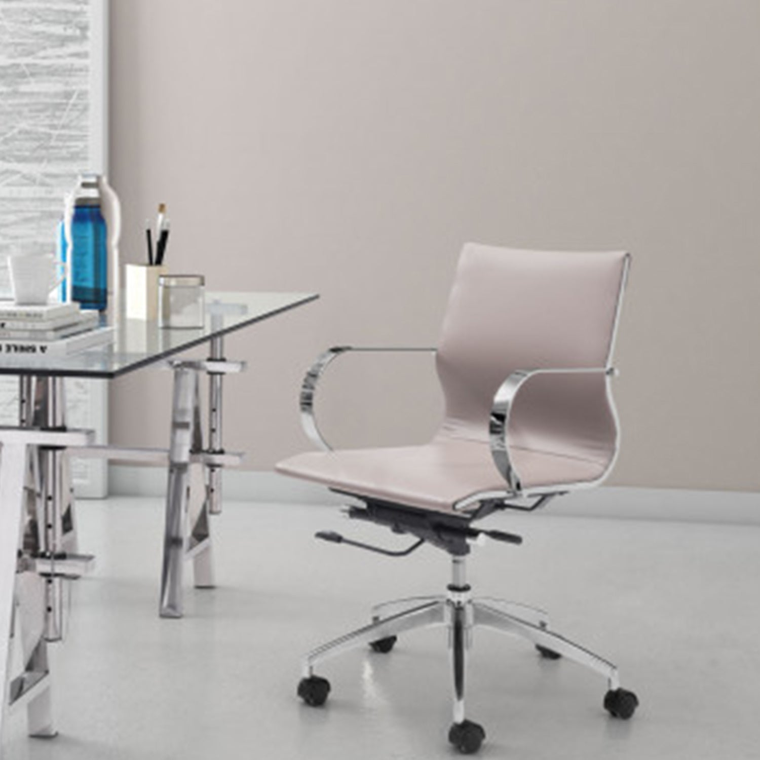 27.6" X 27.6" X 36" Taupe Leatherette Low Back Office Chair