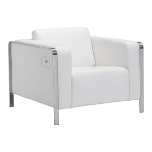 34.6" X 33.5" X 28" White Leatherette Arm Chair