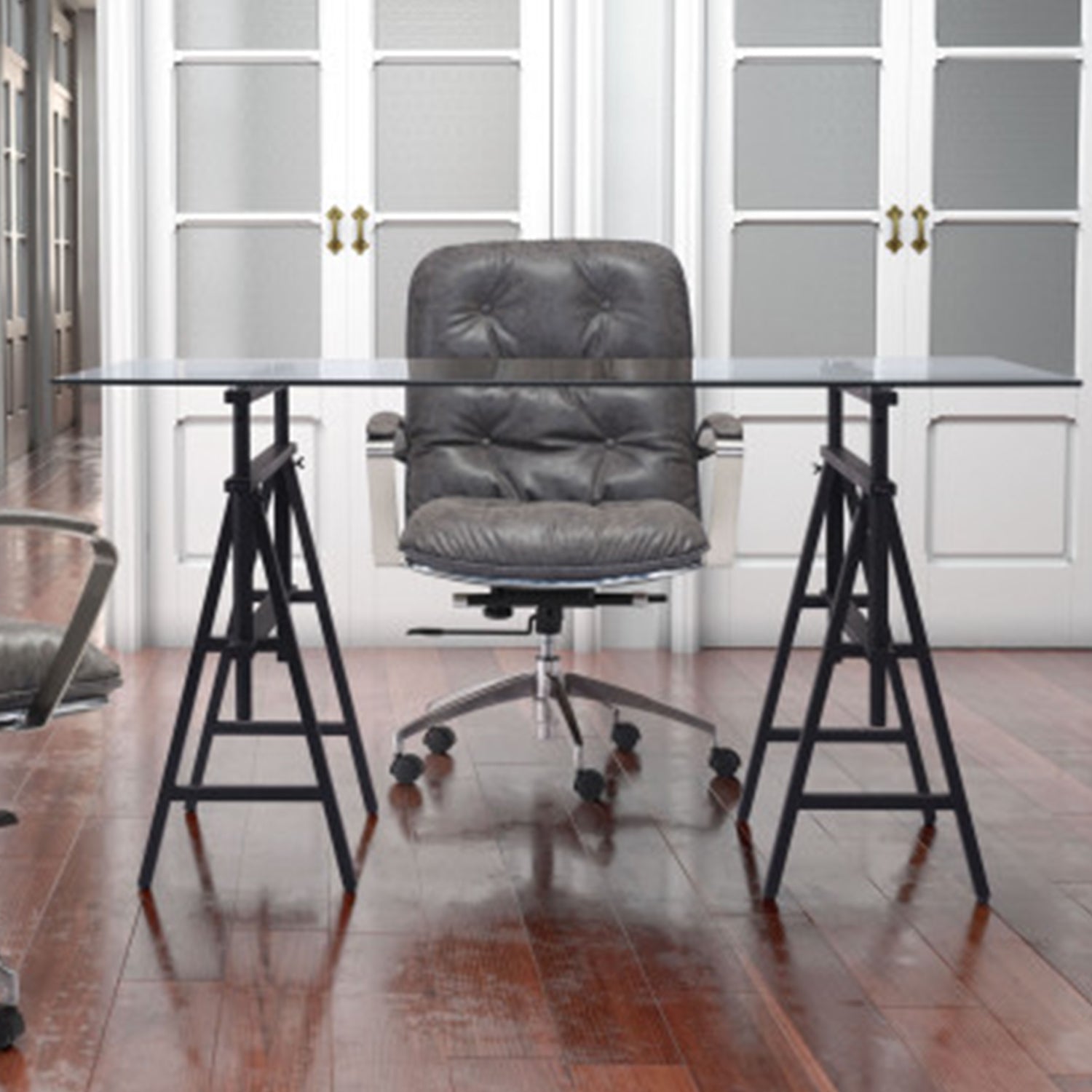 27.6" X 27.6" X 41" Gray Vintage Leatherette  Office Chair