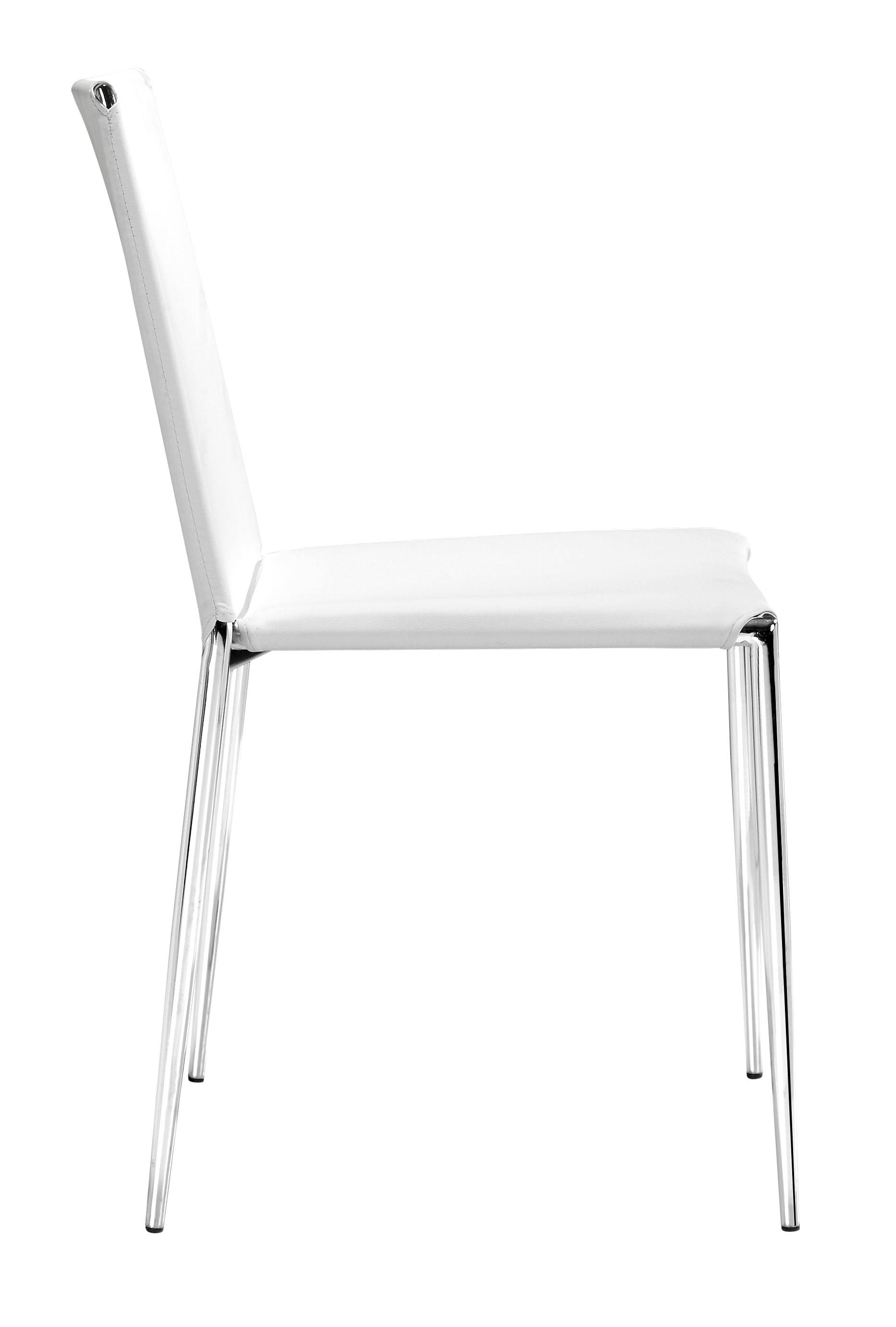 Soft White Leatherette and Chrome Stacking Dining Chairs Set of 4