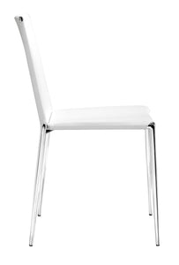 Soft White Leatherette and Chrome Stacking Dining Chairs Set of 4