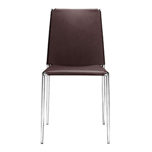 17.5" X 18.5" X 33.5" 4 Pcs Espresso Leatherette Chromed Steel Dining Chair