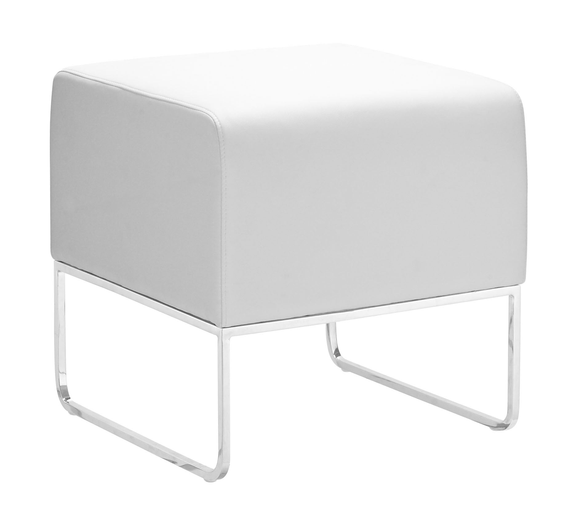 18" x 18.5" x 18" White, Leatherette, Chromed Steel, Ottoman