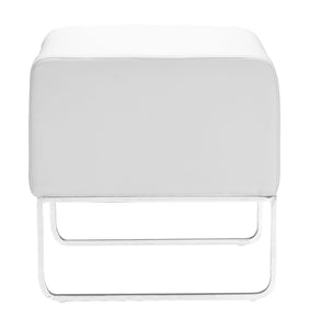 18" x 18.5" x 18" White, Leatherette, Chromed Steel, Ottoman