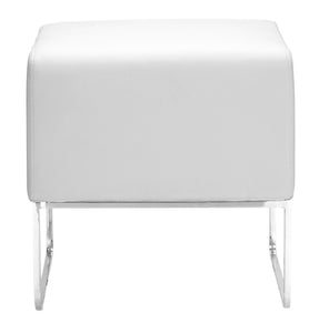 18" x 18.5" x 18" White, Leatherette, Chromed Steel, Ottoman