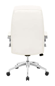 27.5" x 27.5" x 44.5" White, Leatherette, Polished Aluminum, Comfort Office Chair