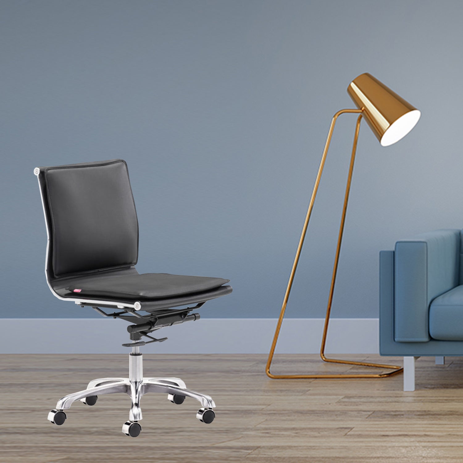 23" X 23" X 40" Black Leatherette Armless Office Chair
