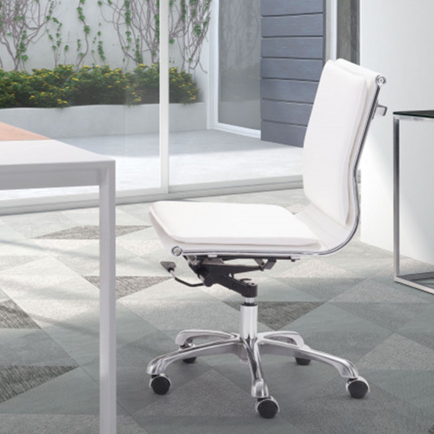 23" X 23" X 40" White Leatherette Armless Office Chair