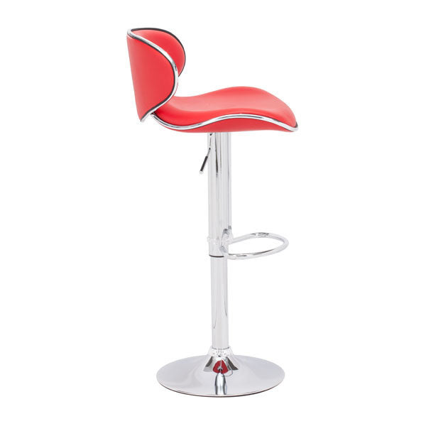 18.7" X 18.3" X 40.9" Red Leatherette Chromed Steel Bar Chair